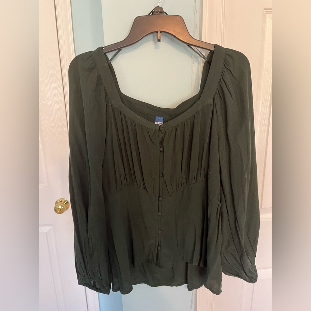 Large dark green women’s old navy dress top w/ buttons